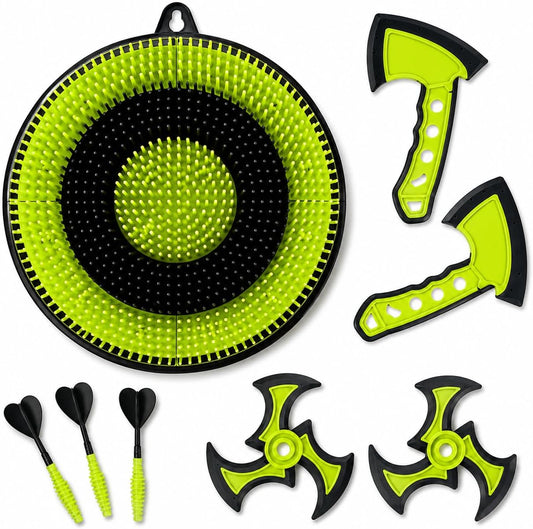Leeray 3-in-1 bristle target board game with soft axes, darts and ninja stars for kids
