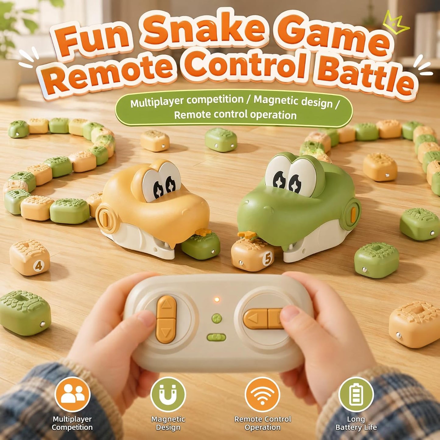 Remote Control Magnetic Snake Toy – Light-Up Eating Snake Game for Kids