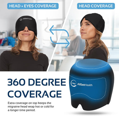 Migraine Relief Cap – Hot & Cold Gel Ice Head Wrap with Eye Mask