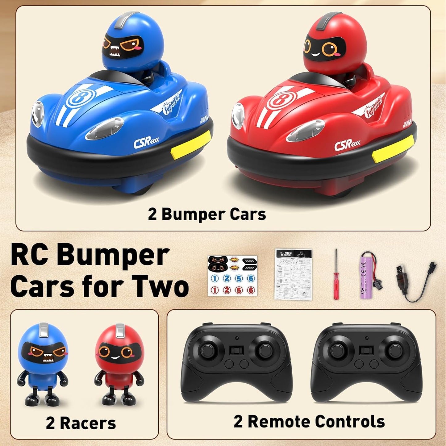 Mini RC Bumper Car with Light & Sound, 360° Rotating Toy