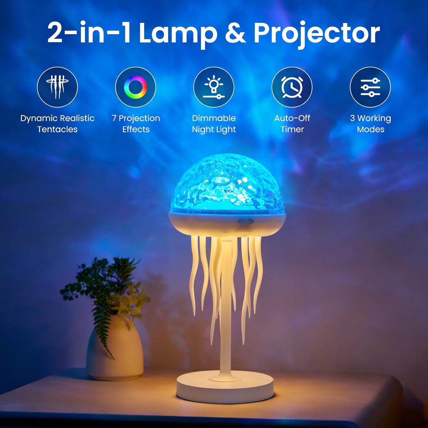 Jellyfish Lamp & Ocean Wave Projector – 2-in-1 Rechargeable Water Ripple Light