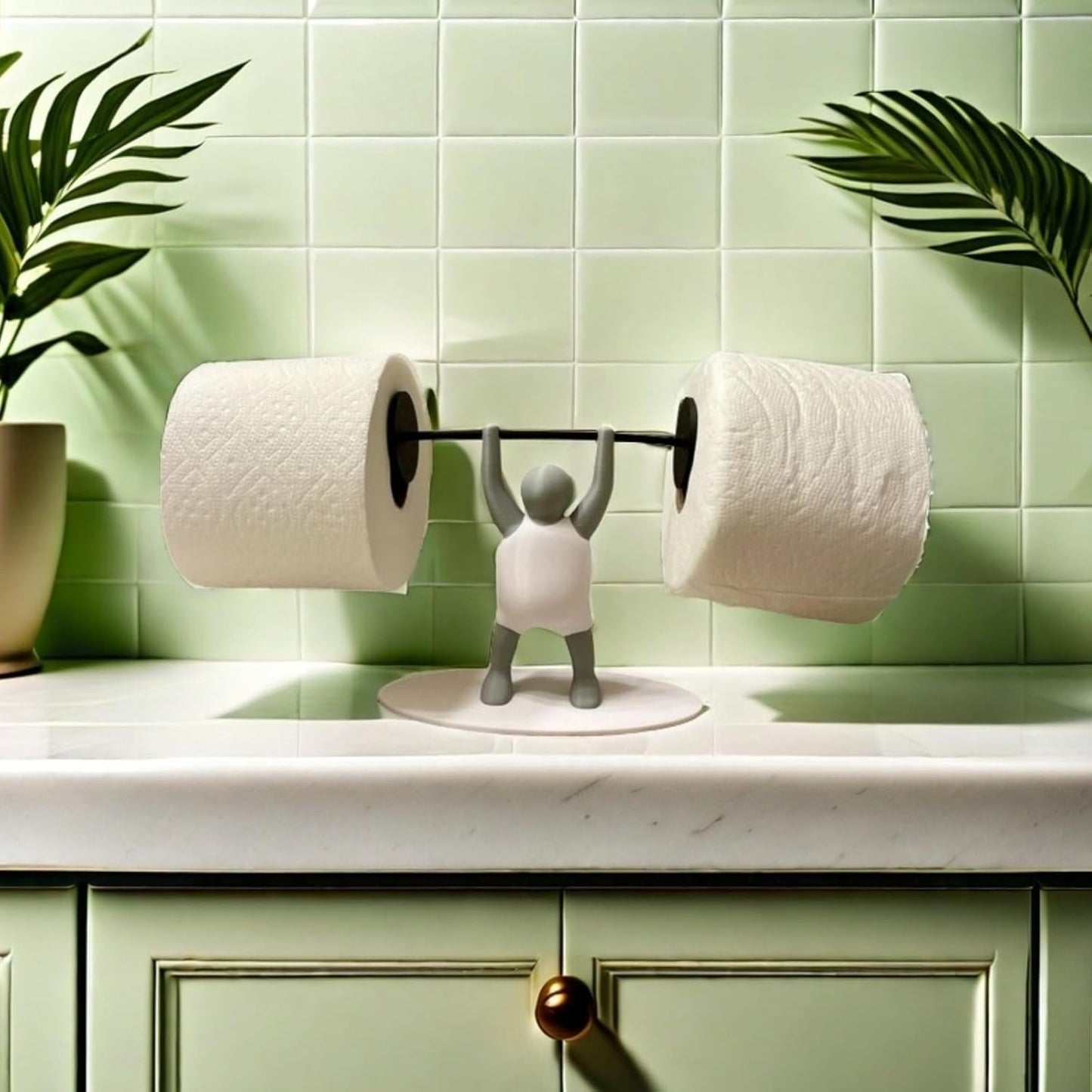 Funny Weightlifter Toilet Paper Holder – Novelty Bathroom Roll Stand
