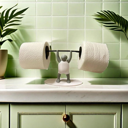 Funny Weightlifter Toilet Paper Holder – Novelty Bathroom Roll Stand