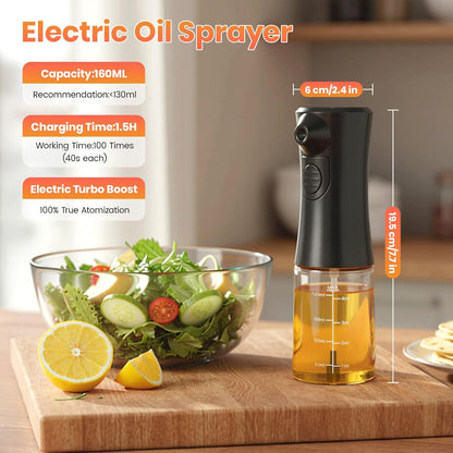 Electric Oil Sprayer 160ml - USB Rechargeable Olive Oil Mister for Air Fryer, Cooking & Grilling, Glass