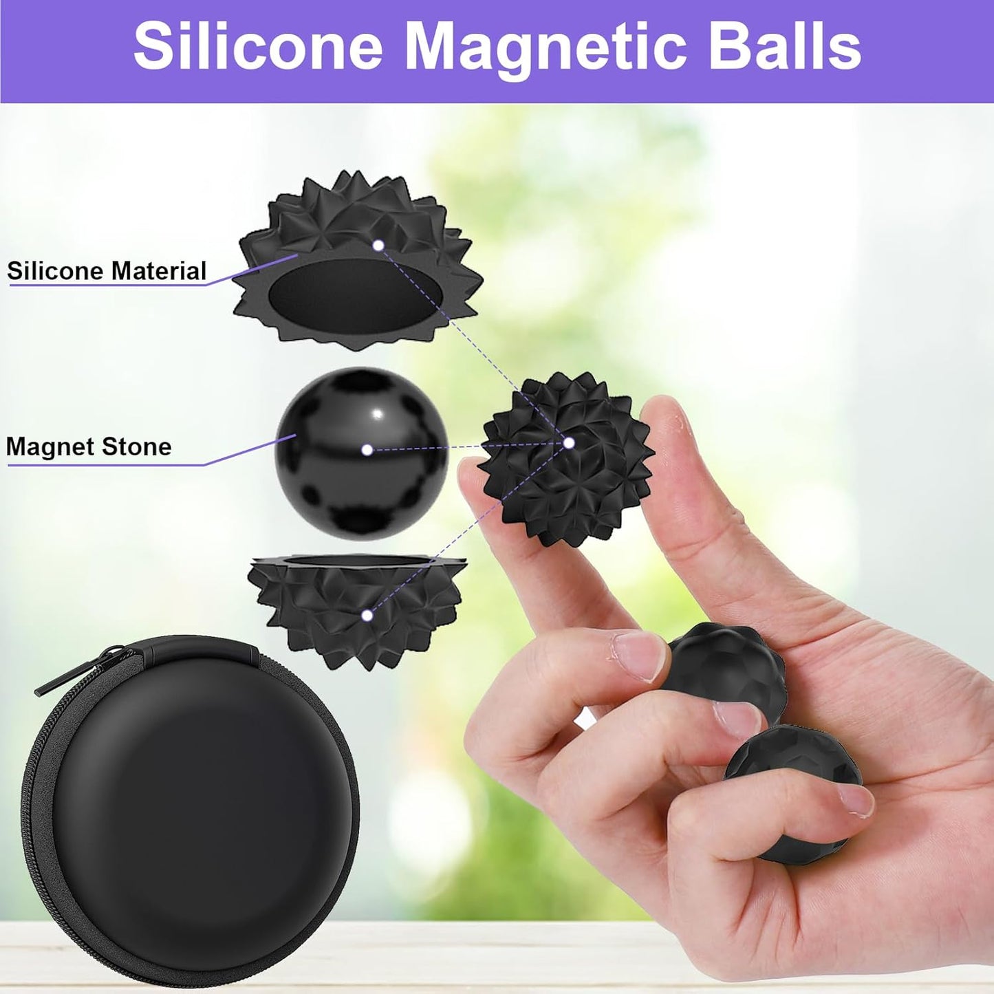 Magnetic Fidget Balls – 4 Pack Textured Silicone Sensory Toys, Quiet