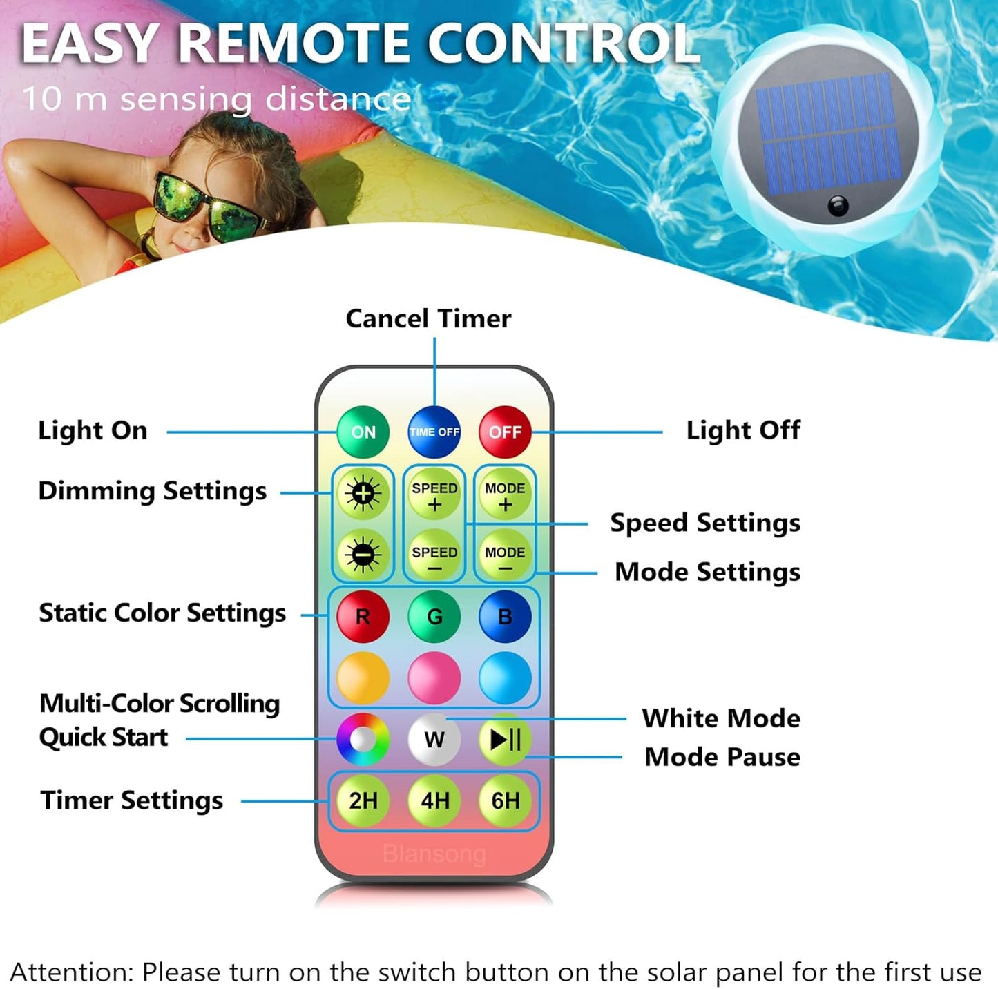 Solar Pool Chlorine Floater – Color Changing Dispenser with Remote & Timer