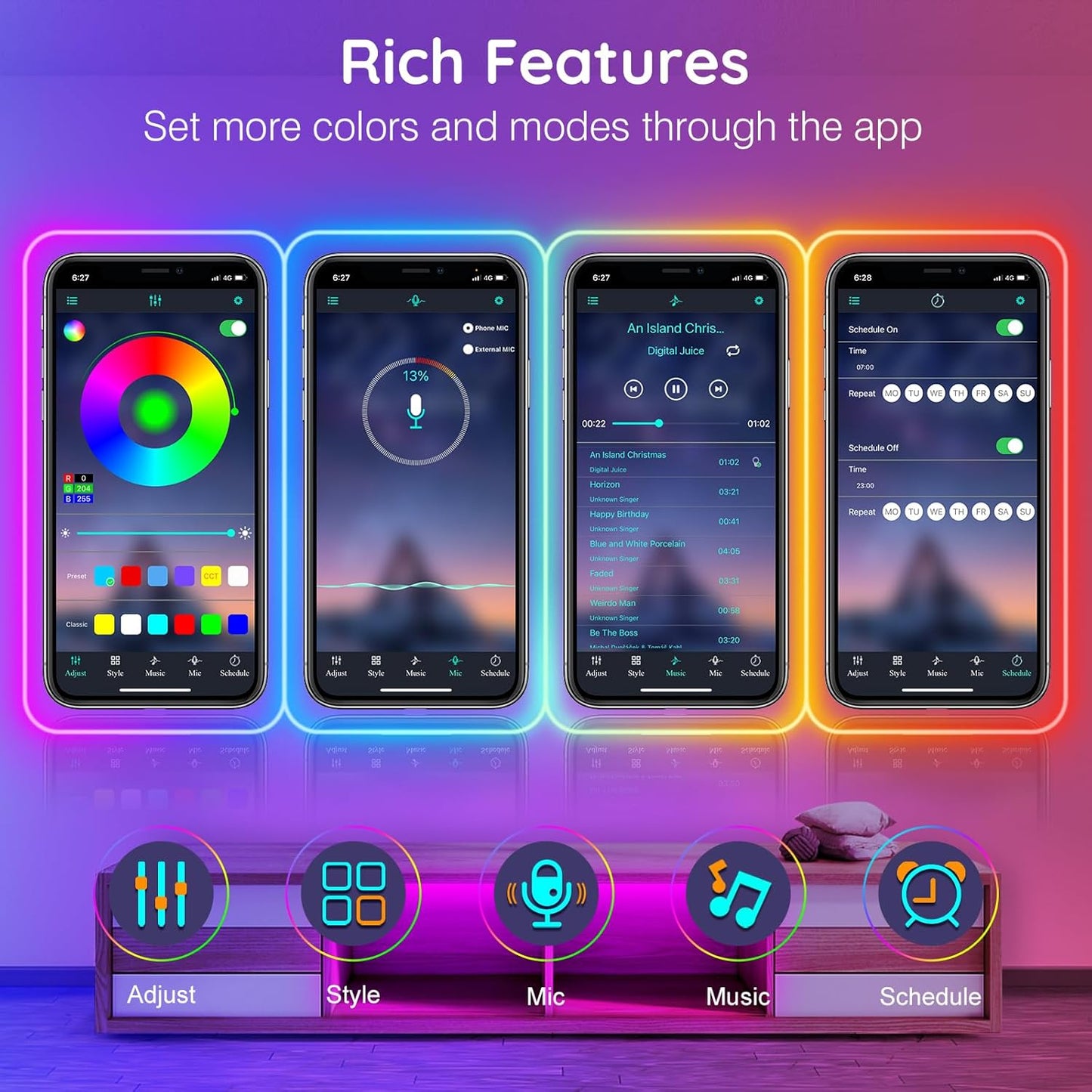 AILBTON 20ft RGB Neon Rope Lights - App Control, Music Sync