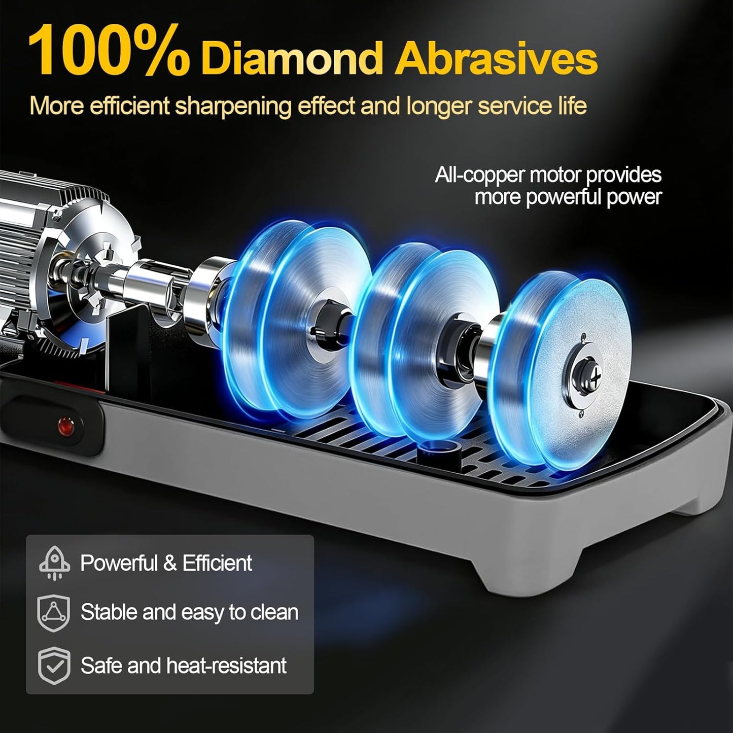 Electric Knife Sharpener - 3-Stage Diamond Kitchen Knife Sharpener with 20° Precision Angle, Fast & Easy