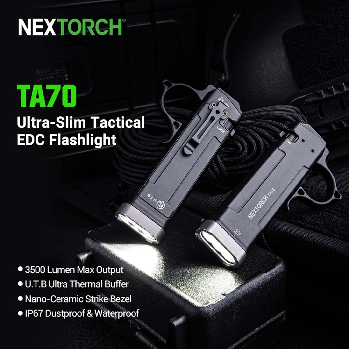 NEXTORCH TA70 Tactical Flashlight – 3500 Lumen Rechargeable EDC Flat Light