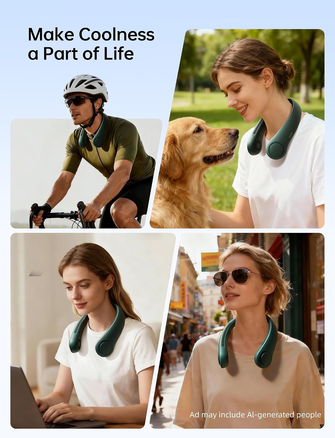 JISULIFE Portable Neck Fan – Hands-Free Bladeless Wearable Personal Fan