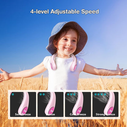 Kids Neck Fan – Portable Bladeless Cooling Fan for Kids with 4 Speeds