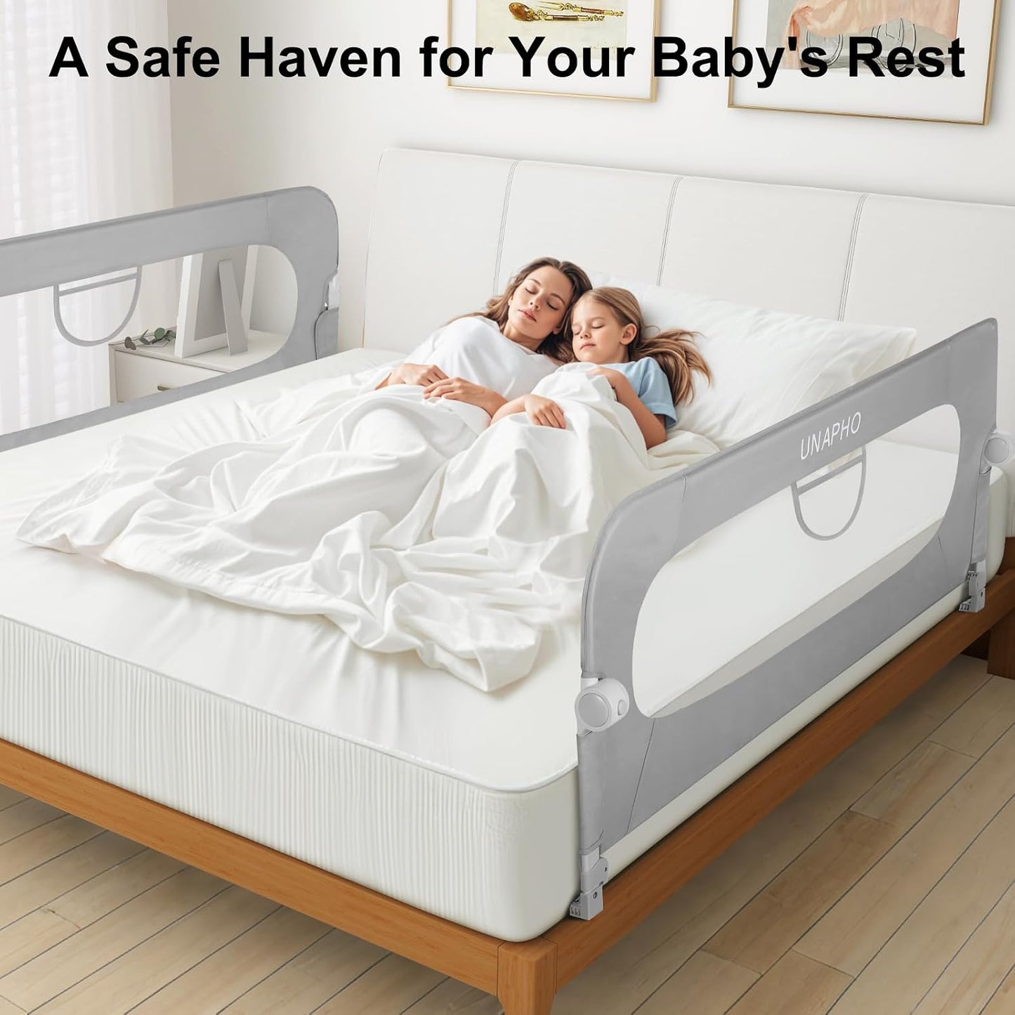Toddler Bed Rail Guard - Swing Down Safety Bed Rail for Kids, Adjustable Height, Fits Most Beds.