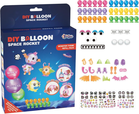 DIY Space Magic Balloon Craft Accessories Set with 60 colorful balloons, 3D eyes, stickers, connectors and display bases