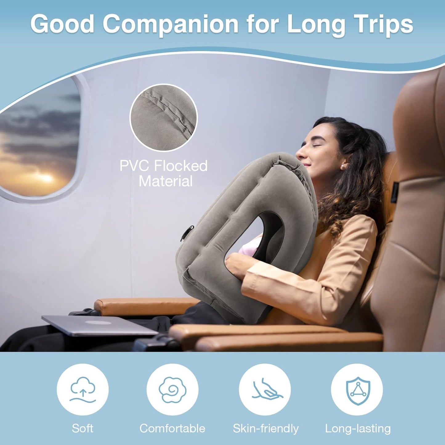 MoKo Inflatable Travel Neck Pillow – Ergonomic Airplane Pillow with Bag