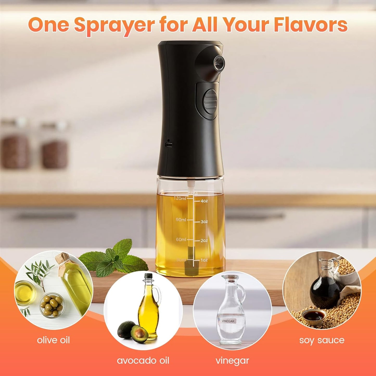 Electric Oil Sprayer 160ml - USB Rechargeable Olive Oil Mister for Air Fryer, Cooking & Grilling, Glass