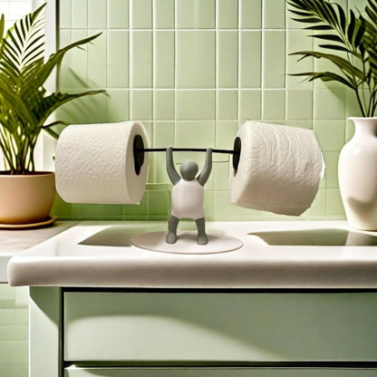 Funny Weightlifter Toilet Paper Holder – Novelty Bathroom Roll Stand