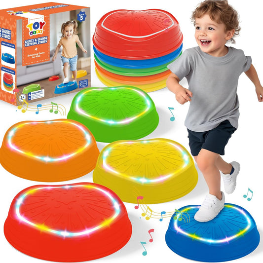 5-piece light up musical stepping stones balance toy for kids indoor and outdoor play
