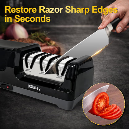 Electric Knife Sharpener - 3-Stage Diamond Kitchen Knife Sharpener with 20° Precision Angle, Fast & Easy