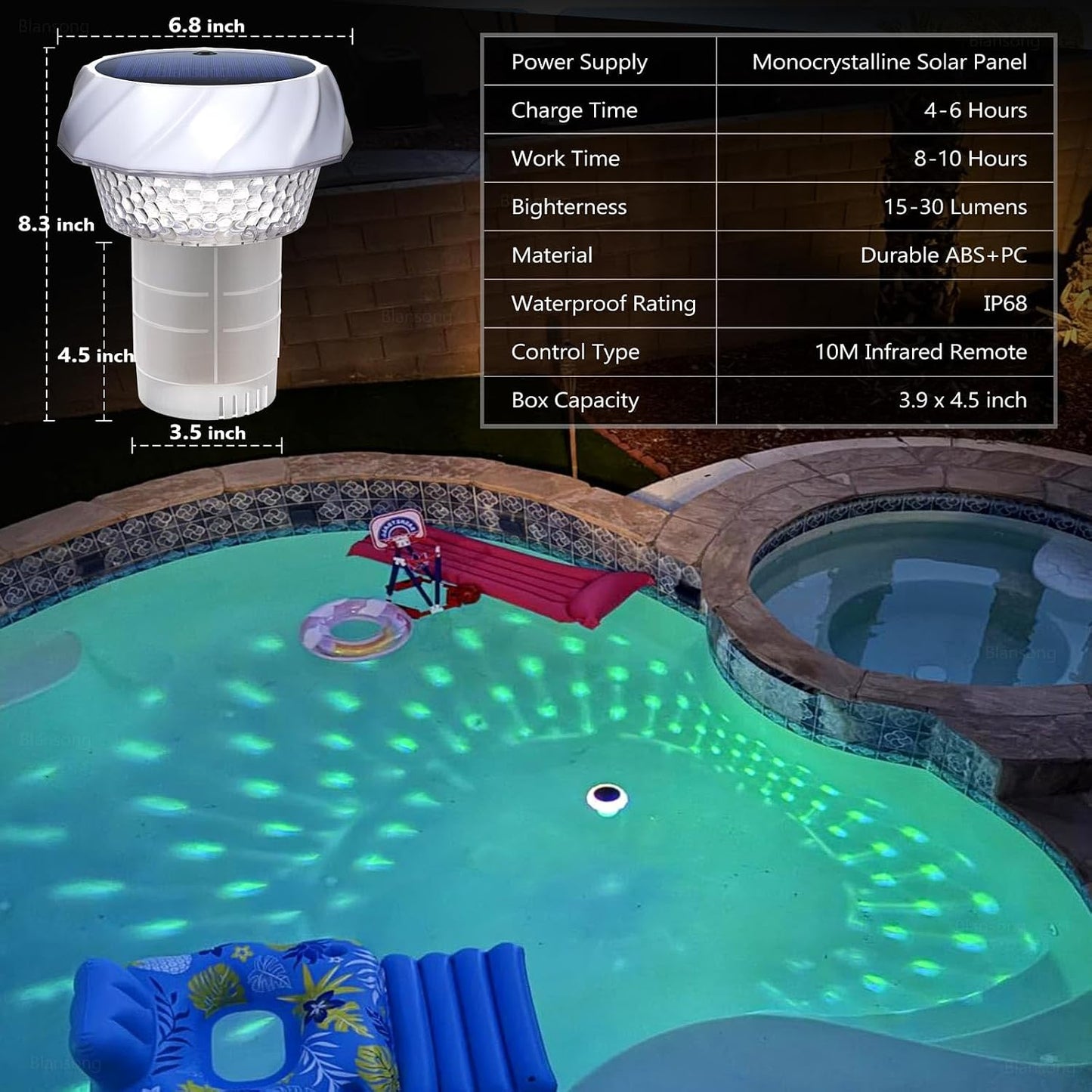Solar Pool Chlorine Floater – Color Changing Dispenser with Remote & Timer