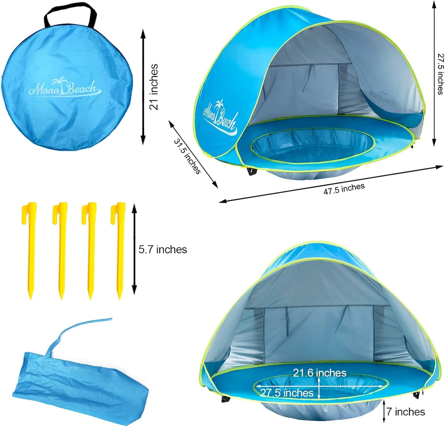 Monobeach Baby Beach Tent – Pop Up Portable UV Sun Shade with Pool