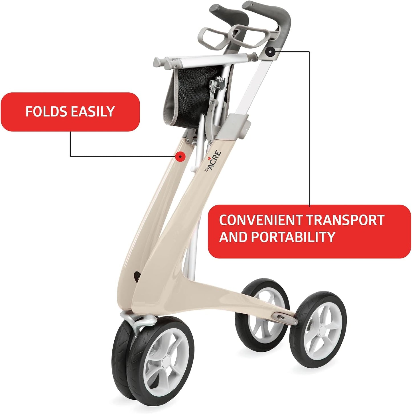 byACRE Carbon Ultralight Rollator Walker – Foldable Mobility Walker with Bag