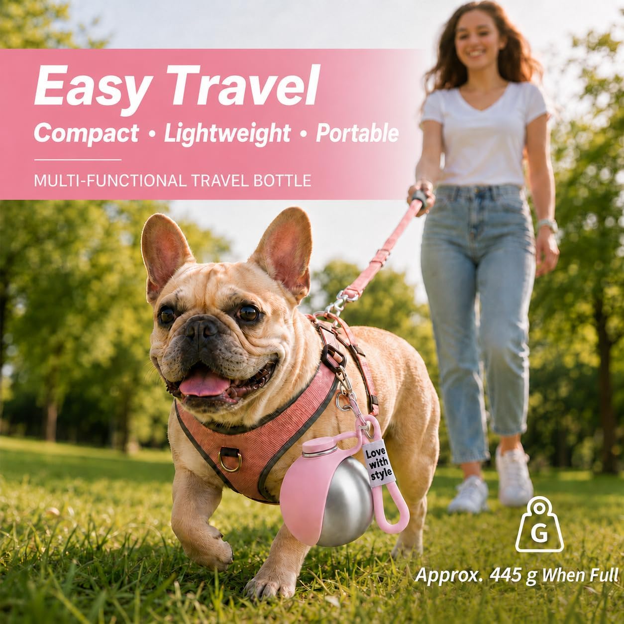 Portable Dog Water Bottle with Foldable Bowl – 10 oz Leak-Proof Travel Bottle