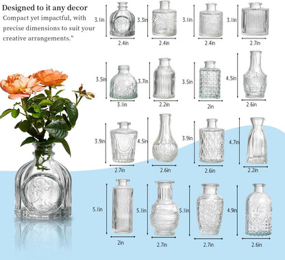 Glass Bud Vases Set of 16 – Small Clear Vintage Vases for Wedding Decor