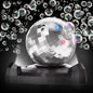 Automatic disco bubble machine with 360 rotating head and LED lights blowing bubbles for kids