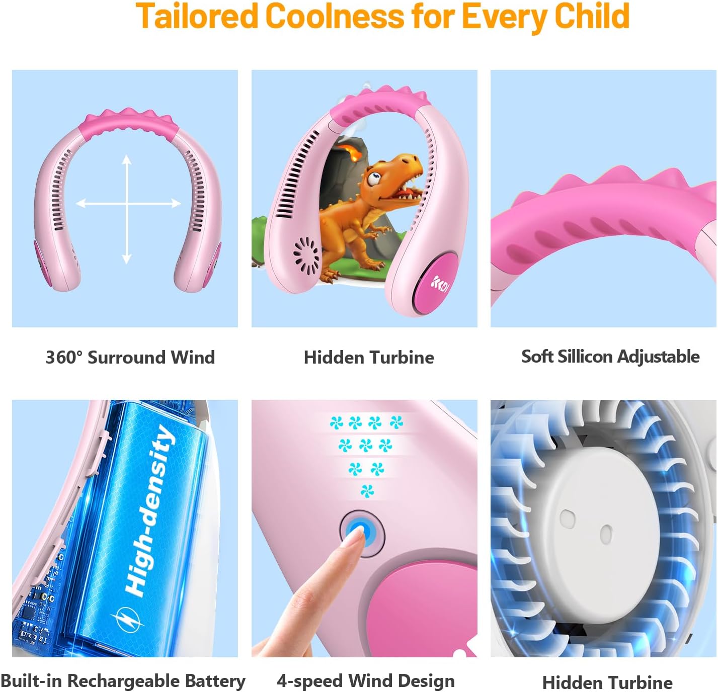 Kids Neck Fan – Portable Bladeless Cooling Fan for Kids with 4 Speeds