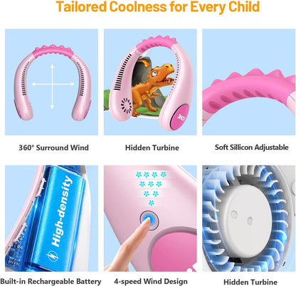 Kids Neck Fan – Portable Bladeless Cooling Fan for Kids with 4 Speeds