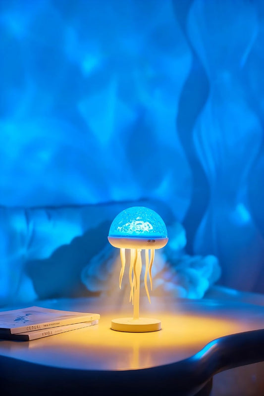 2-in-1 jellyfish lamp and ocean wave projector casting water ripple light on a ceiling