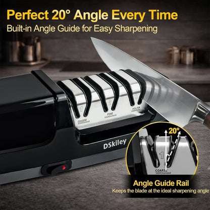 Electric Knife Sharpener - 3-Stage Diamond Kitchen Knife Sharpener with 20° Precision Angle, Fast & Easy