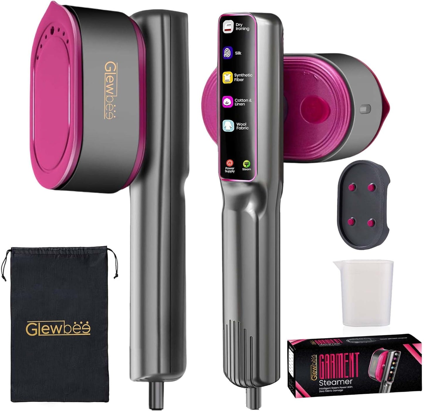 Handheld 2-in-1 travel garment steamer and iron with ceramic panel and touch display