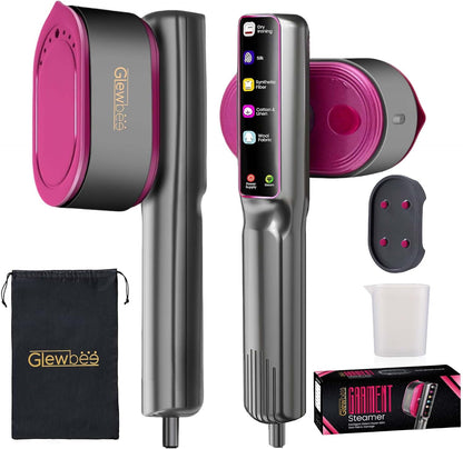 Handheld 2-in-1 travel garment steamer and iron with ceramic panel and touch display