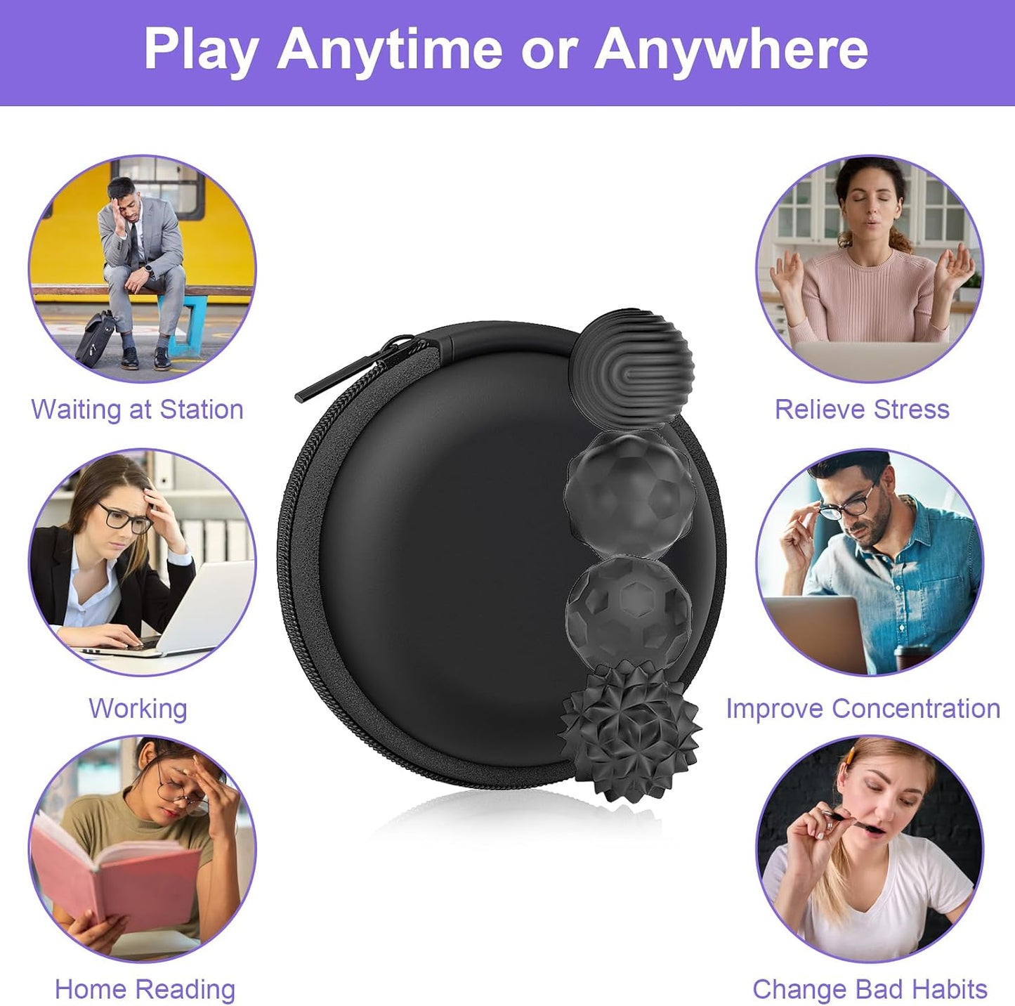 Magnetic Fidget Balls – 4 Pack Textured Silicone Sensory Toys, Quiet