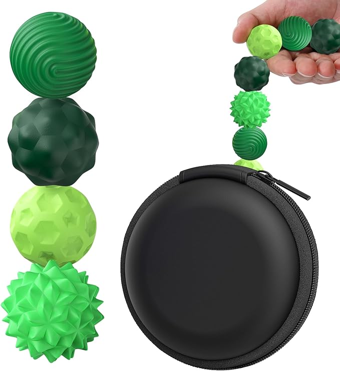 Magnetic Fidget Balls – 4 Pack Textured Silicone Sensory Toys, Quiet