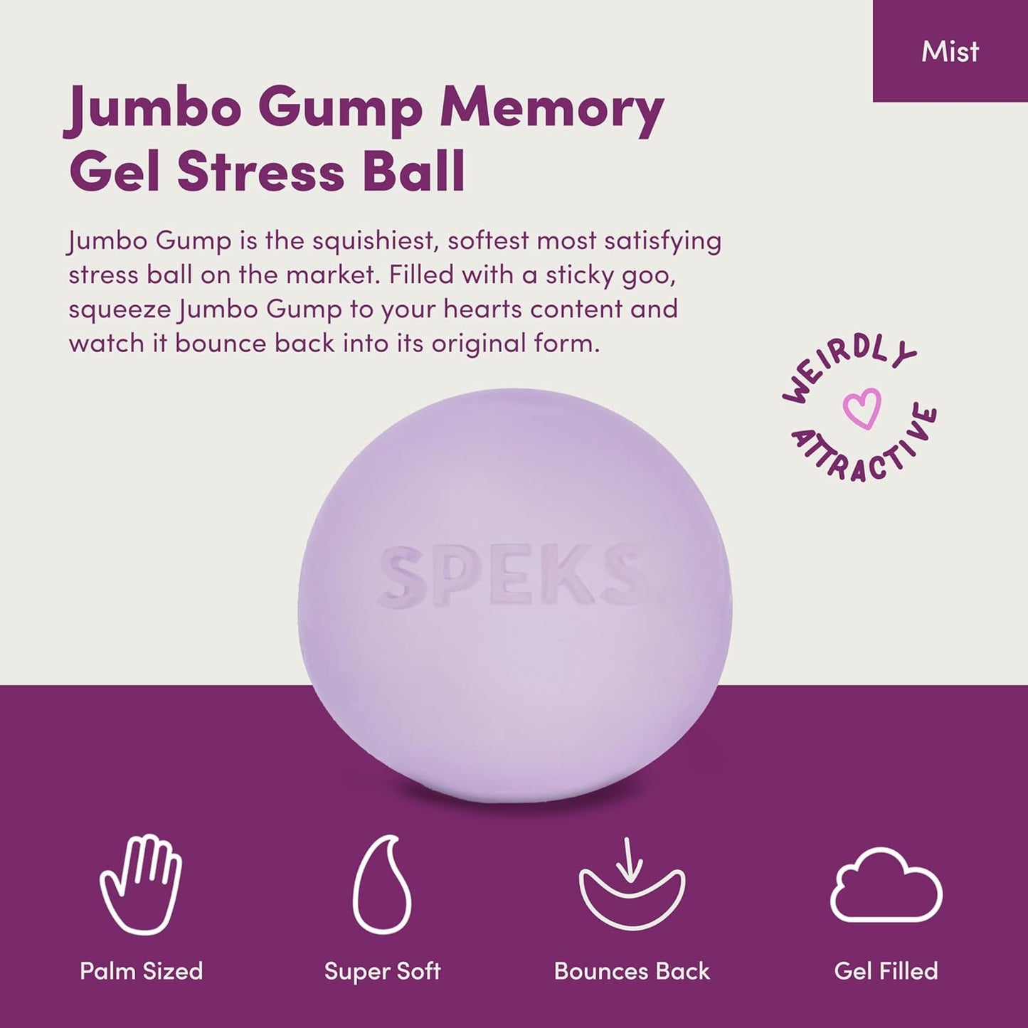 Speks Jumbo Gump Stress Ball – Ultra-Soft Squishy Memory Gel Fidget Toy (Mist)