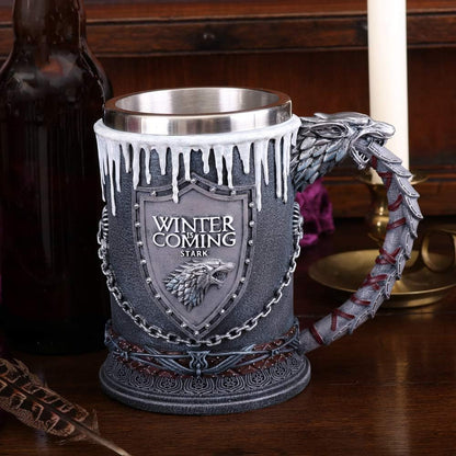 Nemesis Now House Stark Tankard 20cm - Game of Thrones Direwolf Resin Mug with Stainless Steel Insert