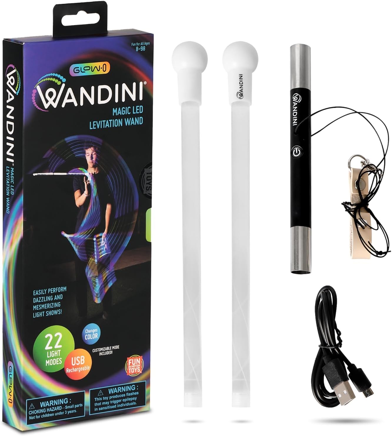 Wandini Glow.0 LED magic wand collapsible levitation stick with 22 color modes, USB rechargeable flow prop for performances