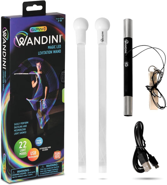 Wandini Glow.0 LED magic wand collapsible levitation stick with 22 color modes, USB rechargeable flow prop for performances