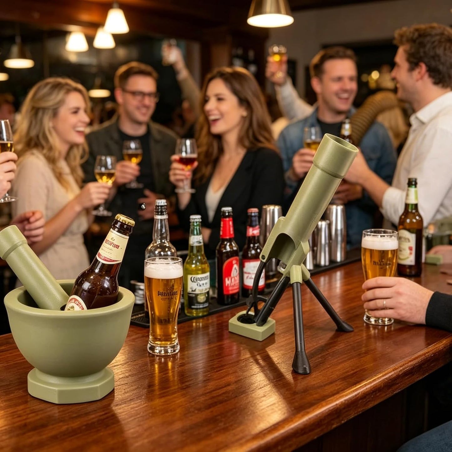 Mortar Bottle Opener – Automatic One-Hand Beer Cap Popper Novelty Gift