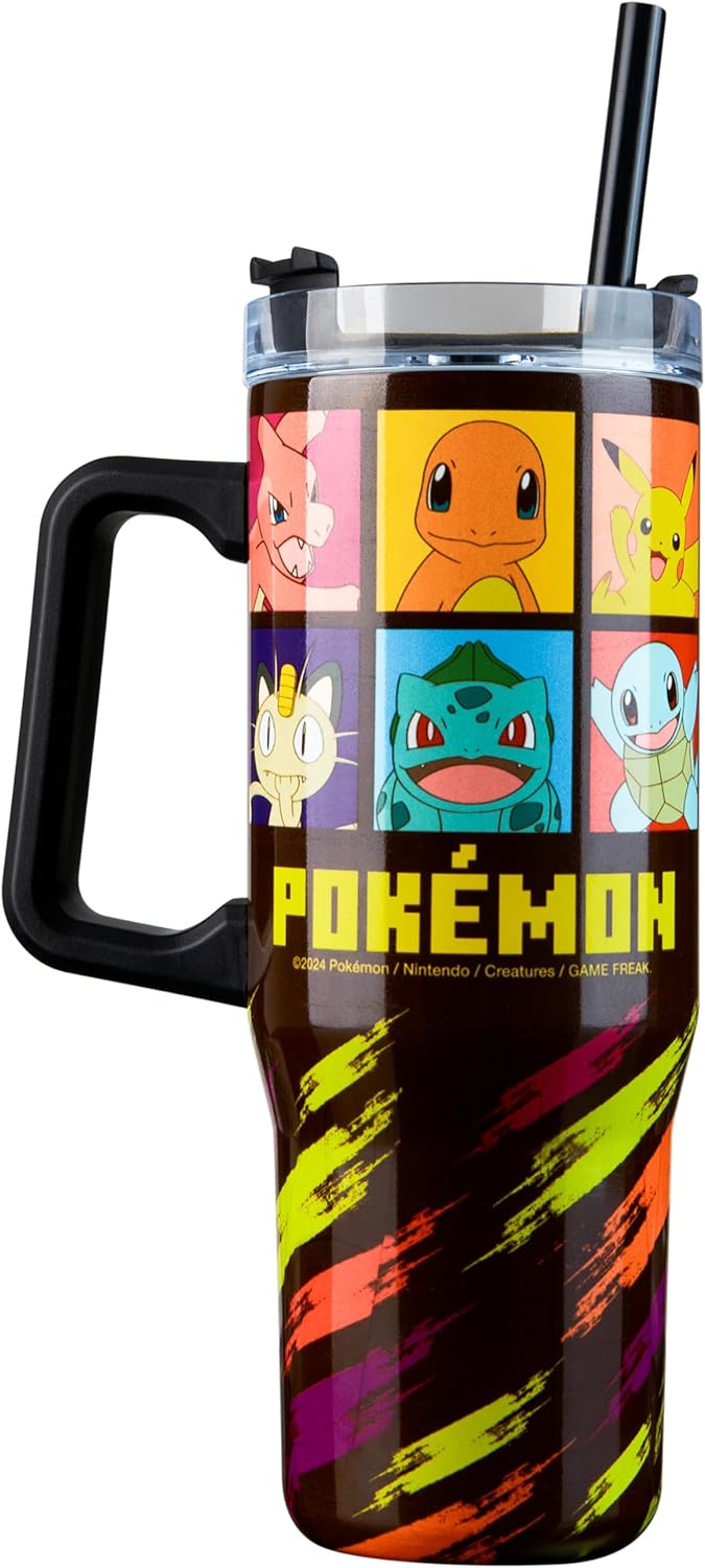 Pokémon Pikachu 33oz stainless steel insulated tumbler with handle and straw
