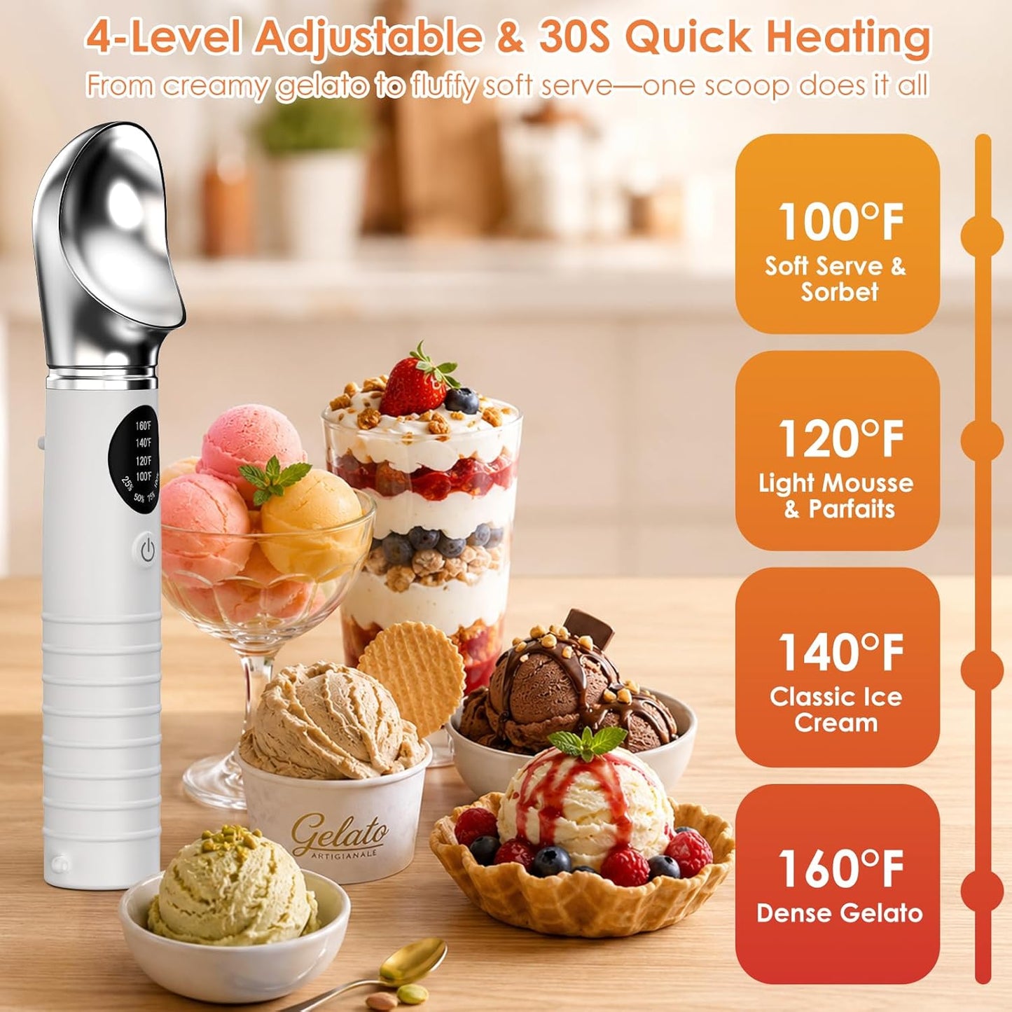 Electric Heated Ice Cream Scoop – Rechargeable Warming Scooper with LED