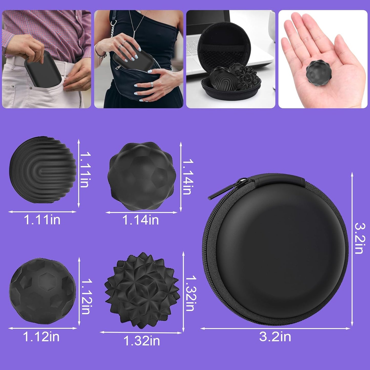 Magnetic Fidget Balls – 4 Pack Textured Silicone Sensory Toys, Quiet