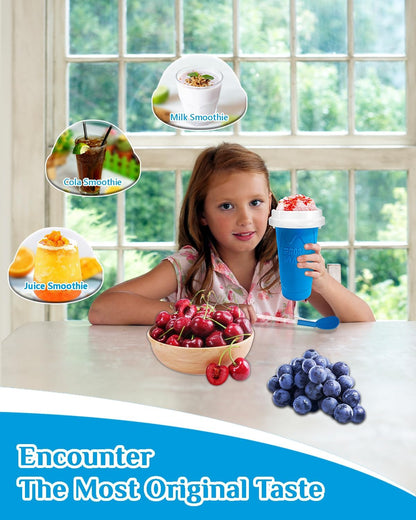 Squeeze Slushy Maker Cup - DIY Frozen Slushie Cup with 2-in-1 Spoon Straw, Silicone Ice Cup for Summer