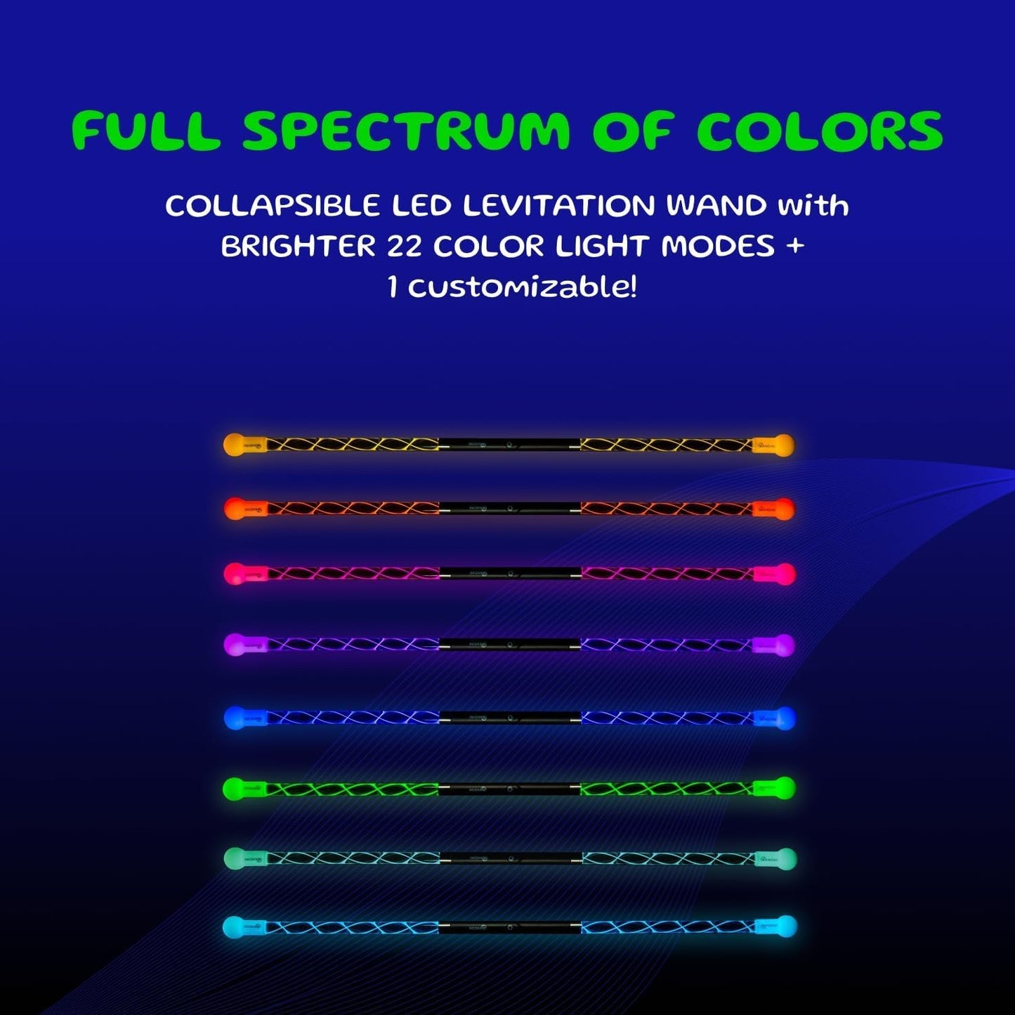 Wandini Glow.0 LED Magic Wand - Collapsible Levitation Stick, USB Rechargeable Flow Prop, 22 Color Modes