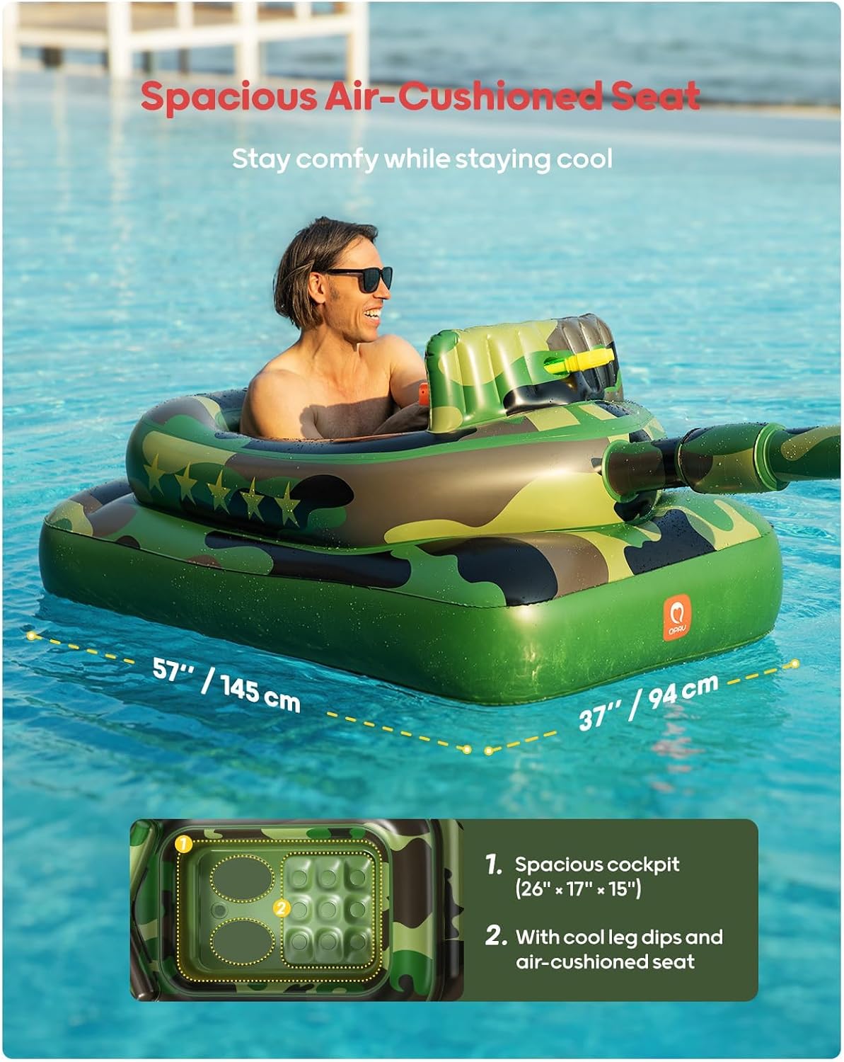 Inflatable Tank Pool Float with Water Cannon – Ride-On Squirt Toy for Kids & Adults