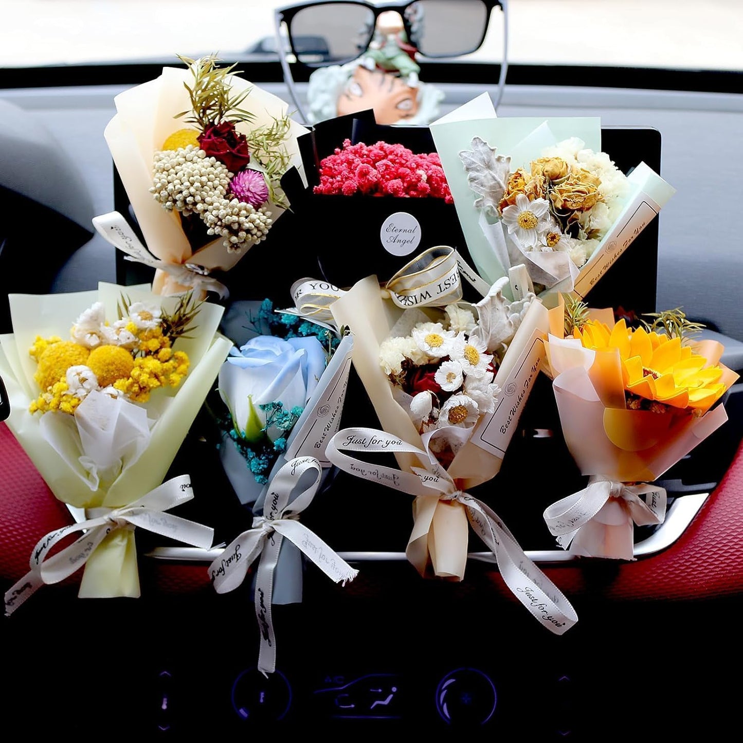 Dried Flower Bouquet Car Air Freshener – Aromatherapy Vent Clip Decor