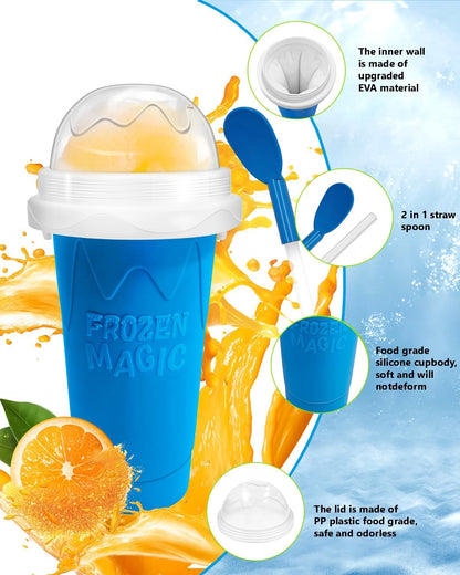 Squeeze Slushy Maker Cup - DIY Frozen Slushie Cup with 2-in-1 Spoon Straw, Silicone Ice Cup for Summer