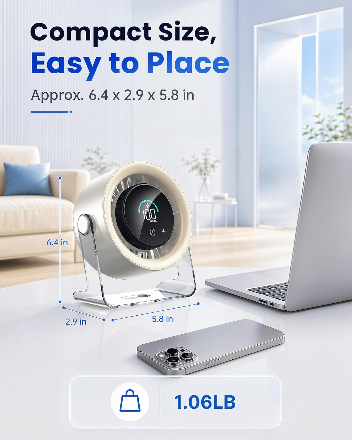 Wall Mounted Fan Rechargeable – Cordless Small Desk Fan with 100 Speeds